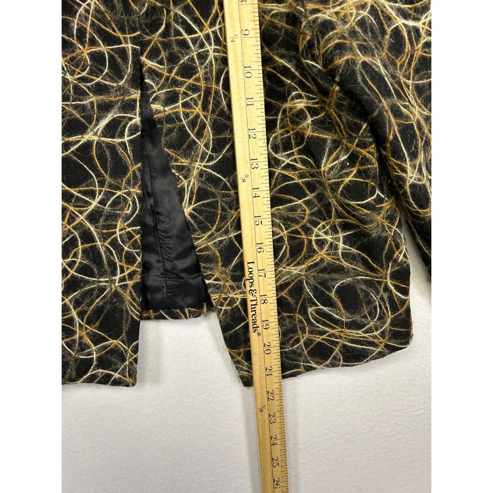 Artistic Avant Garde Elliott Lauren Womens 10 Black Gold Wool Scribble Jacket - Picture 7 of 11